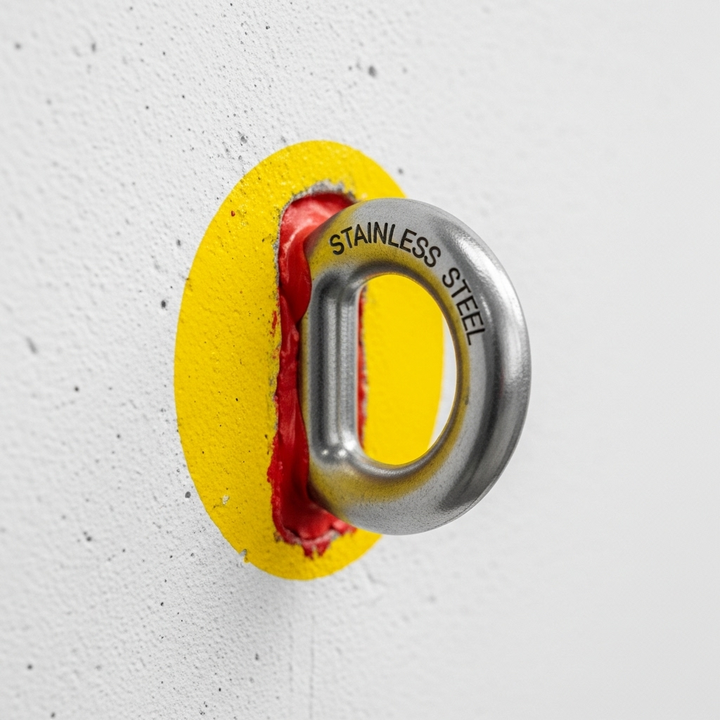 Anclaje cáncamo cerrado de acero inoxidable certificado instalado en pared, Esconfiable México